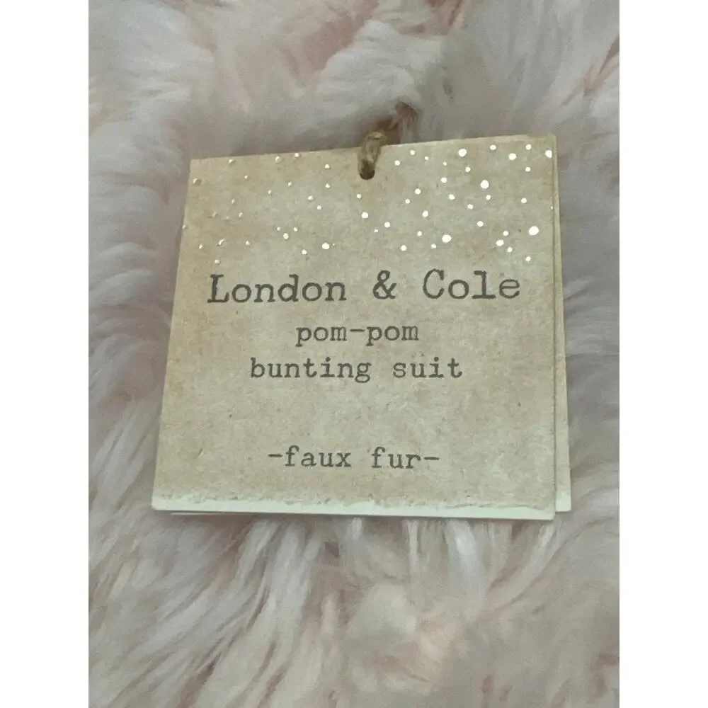 London & Cole Pink Pom Pom Bunting Suit New 0-6 Months Faux Fur